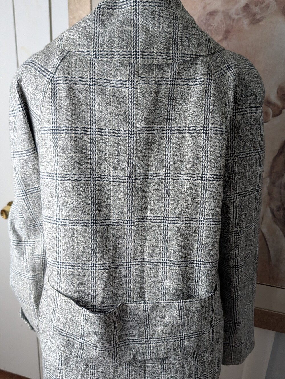 LOB Gray Plaid Long Women's Coat - Classic Tailored Overcoat Size XS 44"Length - Picture 6 of 10